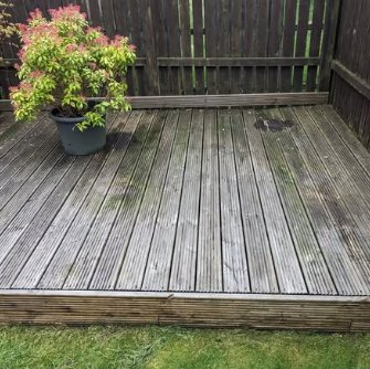 Green, dirty decking before